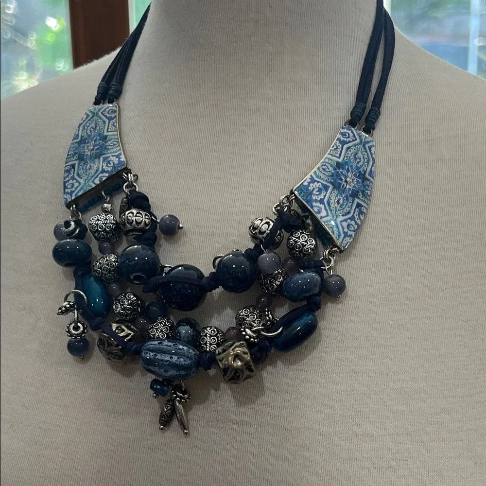 Vintage Blue and Silver Beaded Necklace